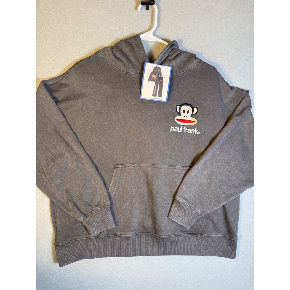 NWT Paul Frank Julius Monkey Acid Wash Grey Pullover Hoodie Sweatshirt Size M
